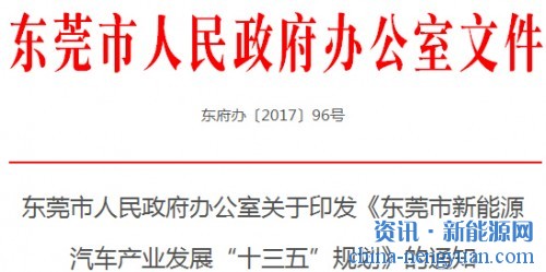 关于印发《东莞市新能源汽车产业发展“十三五”规划》的通知